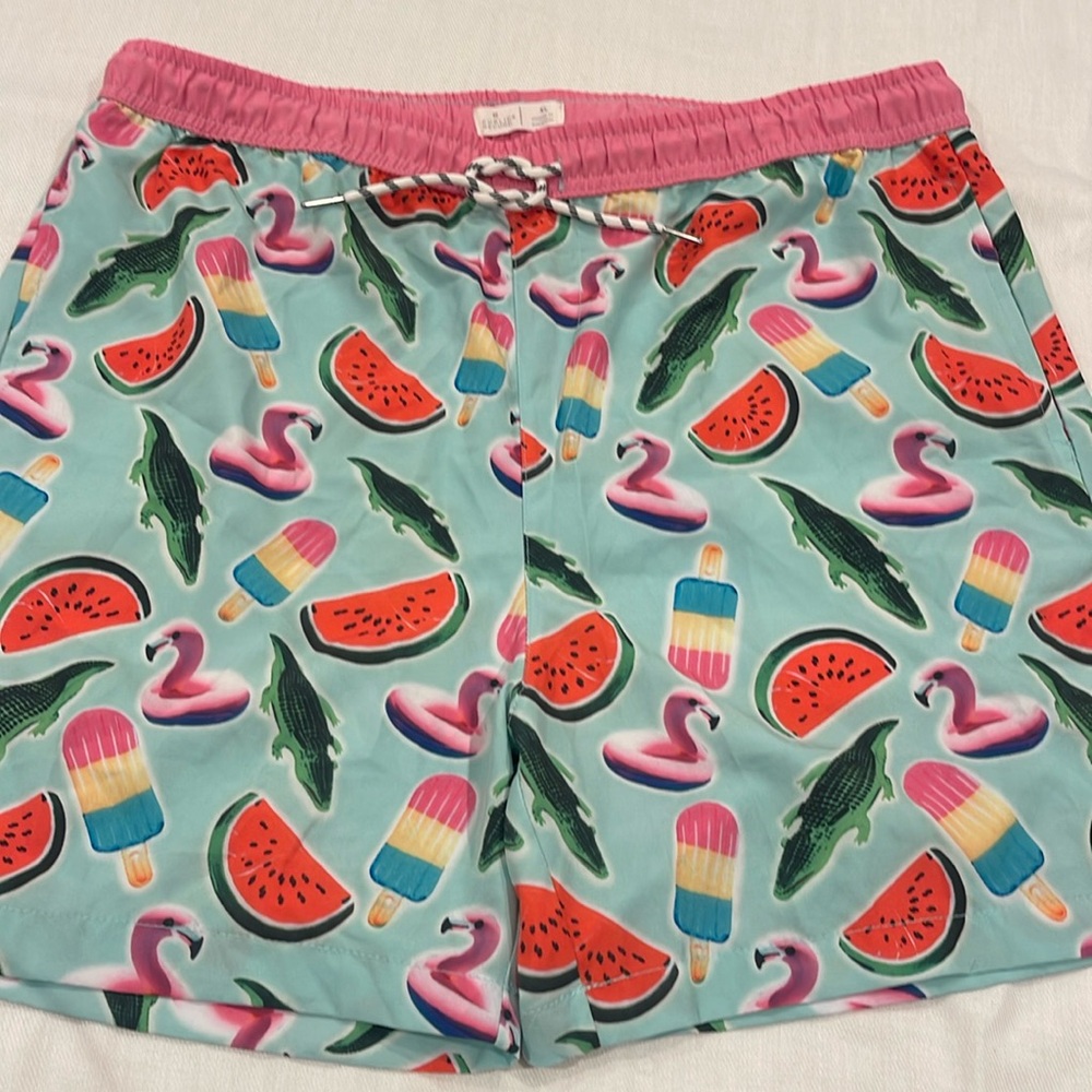Public Record Mens Elastic Band Standard Fit Board Swim Shorts Flamingo Size XL